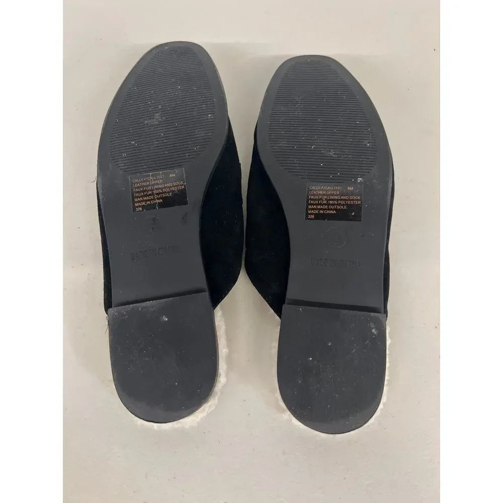 Steve Madden sz8 black  Cally Faux Shearling Lined Mule chain